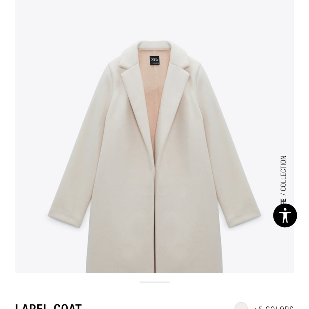 Zara Lapel Coat Ecru NWOT